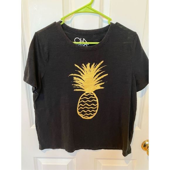 Chaser Tops - Chaser Women's Black Pineapple Print Cropped Top Size Large